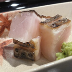 割烹 新多久 - 鰆６k二週間熟成皮目炭炙り