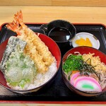 Teuchi Udon Kinuya Shokudou - 天丼＋ミニうどん・そばセット　850円