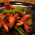 Stir-fried red sausage and green pepper