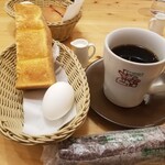 コメダ珈琲店 - コメダプレンドたっぷりサイズ＆山食パン（バタートースト）ゆで玉子モーニング（税込600円）