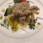 マッシュルーム - 長崎産スズキとハナビラタケのカルパッチョ ラビゴットソース