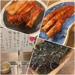 神保焼肉料理店 - ウエルカムメッセージ・キムチ・ヤンニョムセム・韓国海苔