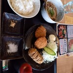 Satoyama Seimen - 定食Aセット～牛カツ&２メンチ