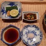 伯雲 - 酢橘・分葱・紅葉おろし、鮟肝ポン酢、ポン酢、塩