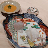 鮨 若尊 - あん肝醤油でいただくお刺身は、後からシャリを加えてリゾット風に