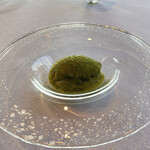 リストランテ 桜鏡 - パンナコッタ（小松菜のソースに炭酸が入ってる）