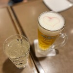 和牛肉酒場 じゅーしゐ - ビールの上にはハート！