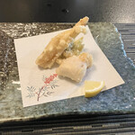 旬 あじさい - 筍、トラフグの白子、蕗のとうの天ぷら