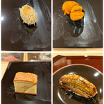 すし繁 - ランチおまかせ握り７０００円。毛蟹、バフンウニ、穴子、玉子。毛蟹の握りは味噌を使っていないのに旨味をたっぷり堪能できます。ウニも上質ですよ