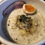 鴨出汁中華蕎麦 麺屋yoshiki - 海老と蟹のクリーミー細つけ麺＋浅利リゾット