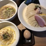 鴨出汁中華蕎麦 麺屋yoshiki - 海老と蟹のクリーミー細つけ麺＋浅利リゾット
