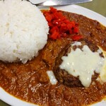 ナイアガラ - バターチキンカレー 950円、ハンバーグ 300円、大森券(ライス＆ルウ大盛) 200円、真っ赤な福神漬けを投入♪