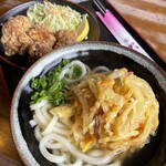 和 - 野菜かき揚げうどん、からあげ