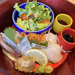 Umino Hana - 館山 炙り海鮮丼 の 二の膳 「館山産の旬の野菜 と 刺し身３種類」　(2023/01)