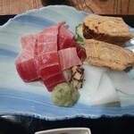 ナカガワ☆スエ食堂 - 本マグロ中トロ・炙りホタテ貝・いか・卵焼き