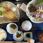 大漁レストラン旬 - 旬アジ定食(アジフライ＋アジ刺身)