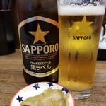 Haochi Gyouza Ten - 黒ラベル中瓶 500円と定食の搾菜