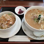 進・中国料理 ドラゴンハウス - 担々麺のセット　／　スープあっさり目。麺ヌルヌル柔い。ご飯冷たく固い。申し訳ないですが、かなりイマイチでした。