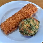 山越うどん - イカフライ、ジャガイモの天ぷら