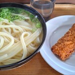 山越うどん - かまあげかけ(3玉)、イカフライ、ジャガイモの天ぷら
