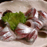 さすけ定食の鯵刺身（アジフライの写真はなし）