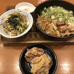 Sasa No Kiwami - 油そば温玉トッピング　チャーシュー丼　唐揚げのセット