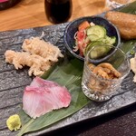 Shiki - おばんざい定食(¥1,200) 刺身・タラコこんにゃく・アサリ時雨煮・トマト、きゅうり、みょうがとガリ酢のもの