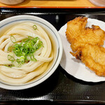 Junte Uchichi Sanuki Udon Gorou - 「ひやあつうどん(小)(500円)+とり天(200円)」です