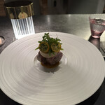 Alternative - ❸山鳩のガランティーヌ、フォアグラのテリーヌ、ホオズキのソース、インゲン、キンカン。