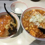 蒙古タンメン中本 - 特製樺太丼、半ラーメン、生卵