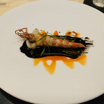 食堂セゾンドール - 唐津の赤足海老のオイル蒸し　百合根・アメリケーヌソースを添えて