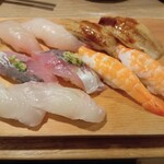 寿司 築地日本海 - カンパチ　穴子　アジ　海老　ヒラメ
