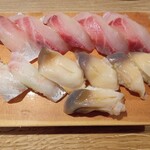 寿司 築地日本海 - シマアジ　真鯛　ホッキ貝