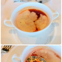 フレンチダイニング トップ オブ キョウト - 蝦夷鹿のボルシチ京番茶風味とレフォールのクリーム