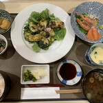 Sushinoya Mitsuki - カキのガーリックバターいため定食（刺身、コーヒー付）