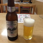 大正庵 - ビール小380円はアサヒスーパードライ小瓶とグラス