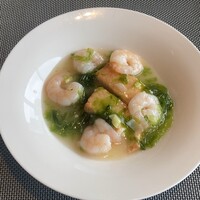 中国飯店 琥珀宮 - 海老と豆腐のあおさ海苔煮込み