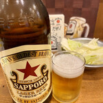 Kushiyaki Kogane - 瓶ビール大でお腹パンパン…。炭酸キツイわ
