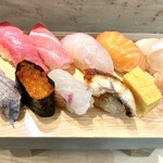 Sushi katuta - 左下は太刀魚／穴子以外は概ね良好