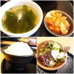 Yakiniku Yamato - スープ、キムチ、ごはん、サラダ