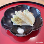 Nihon Ryouri Fujii - 鰙､蕗の薹､小蕪に胡麻豆富の天ぷら