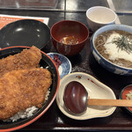 永平寺の館雲粋 - 福井名物ソースかつ丼（自家製ソース使用）と山かけそばのセット+ごま豆腐