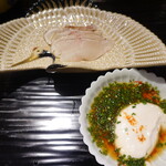 富小路 やま岸 - 河豚焼き霜、白子ポン酢、わけぎ