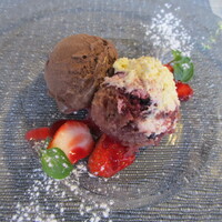 トラットリア イル レガーロ - チョコレートのアイスとベリーのティラミス