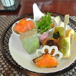 切麦屋 あいだ - 新緑前菜…メニューは１ヶ月～１ヶ月半のスパンで変更