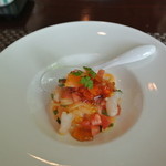 切麦屋 あいだ - 創作うどん『トマトとジュレの甘エビ・カラスミうどん』