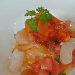 切麦屋 あいだ - トマトの酸味・甘海老の甘味・カラスミの塩加減が絶妙