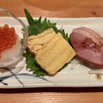 Sushi Sakaba Futamura - 付き出し（大根おろしいくら乗せ、玉子焼き、鴨ロース）