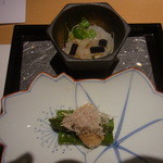 喜の間 - アスパラ利休和え・あおり烏賊酒盗和え