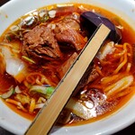上海華龍 - 【2023.1.18(水)】本日の日替わり①(マーラー牛肉ラーメン&半チャーハン)900円のマーラー牛肉ラーメン